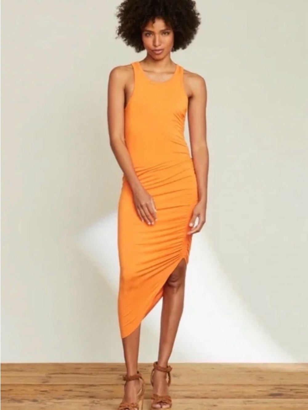 Veronica Beard Haylee Side-Ruched Asymmetric Midi Tank Dress S